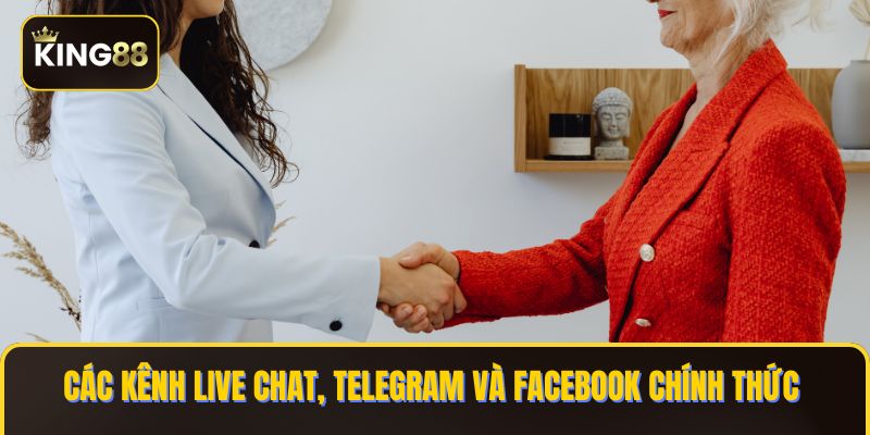 Các kênh live chat, Telegram và Facebook chính thức 